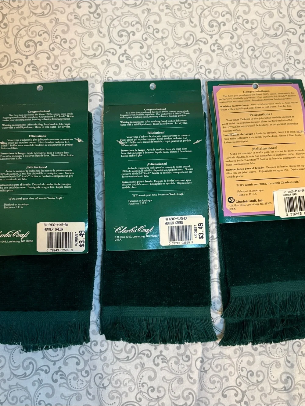 Charles Craft Dark Green Cross Stitch Towels - Set of 3